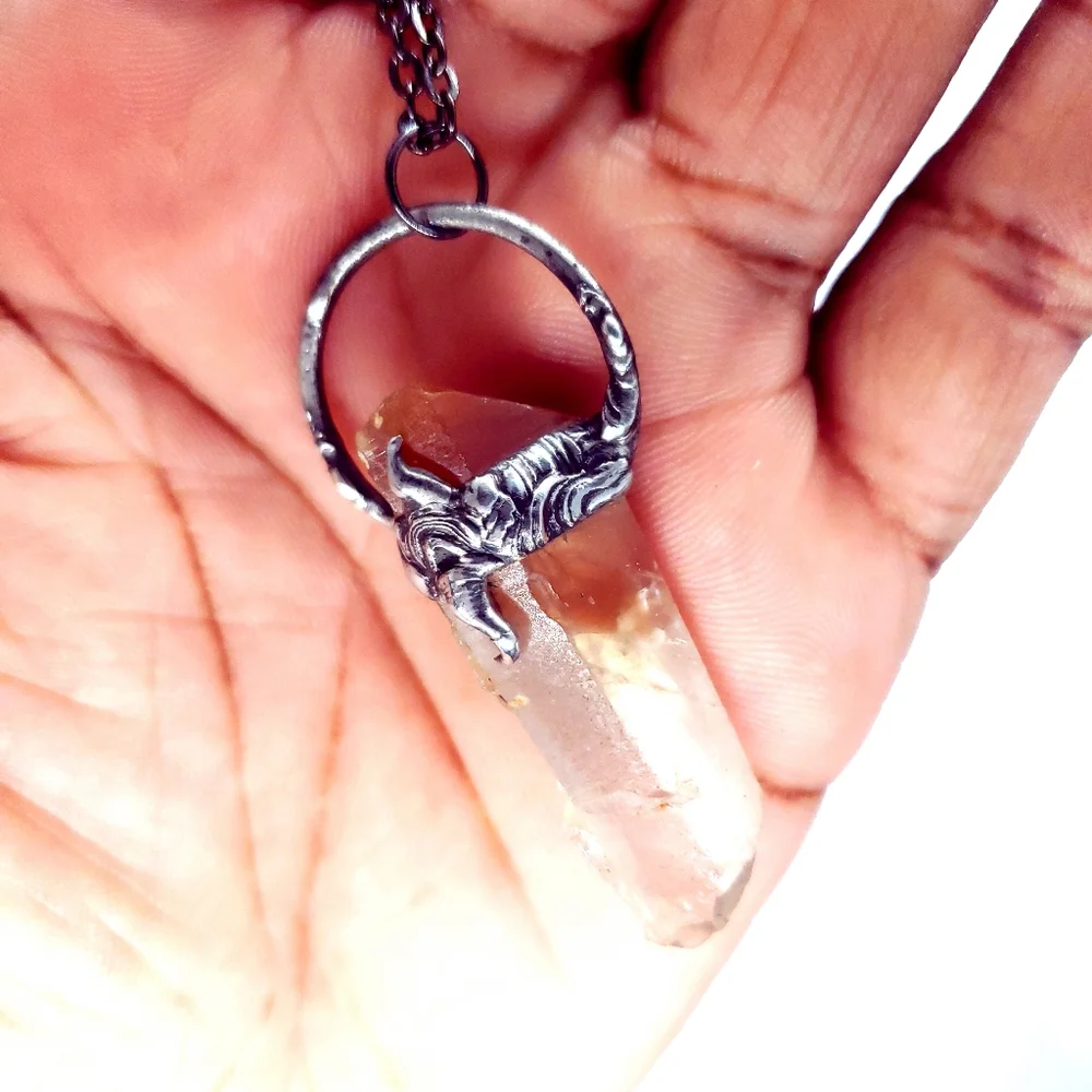 Red ghost quartz crystal necklace